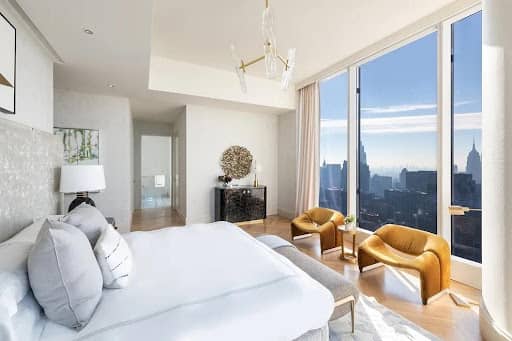 Bedroom with a view of the city at 217 West 57th Street