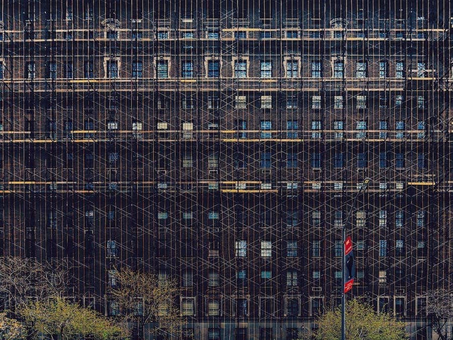 Scaffolding on the side of Park Avenue on East 72nd Street in NYC