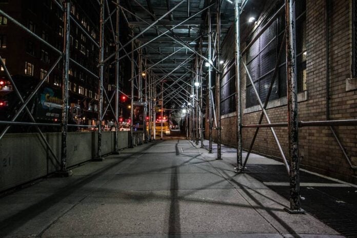Photo of scaffolding at night