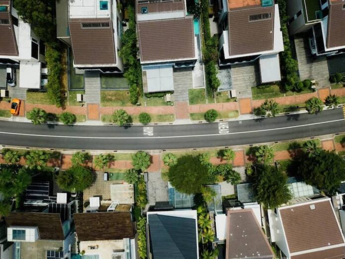 Aerial view of homes