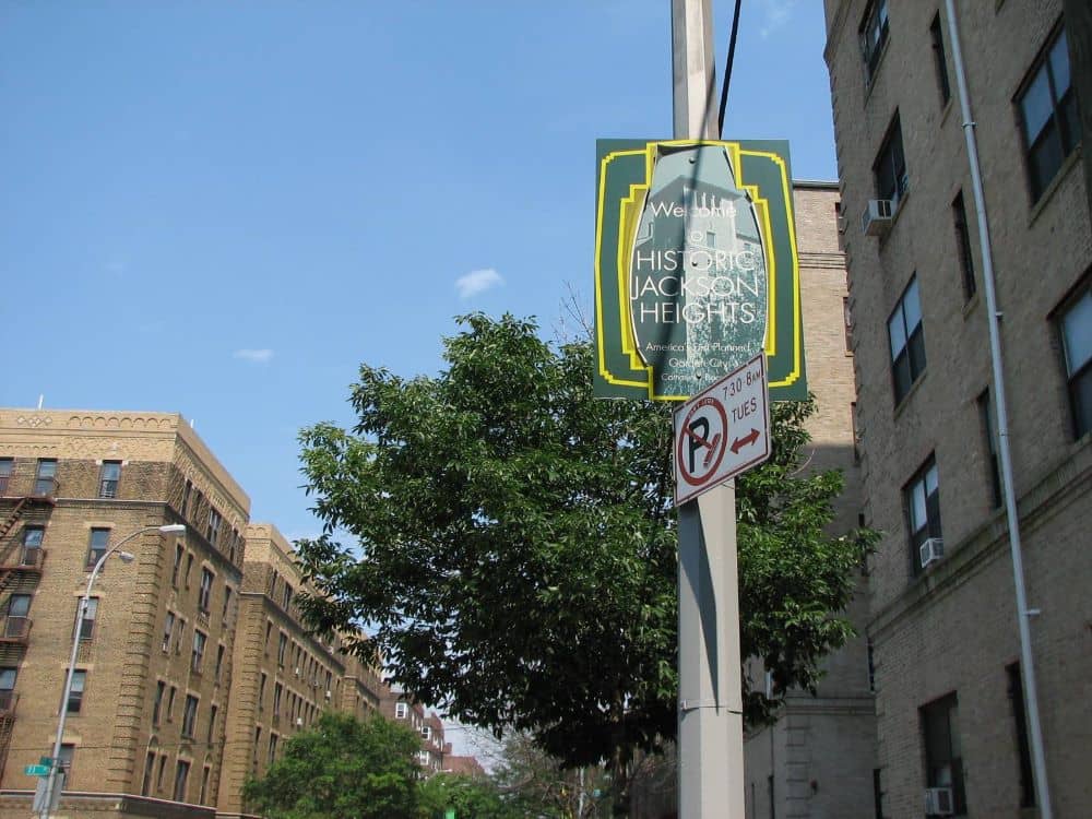 Sign about Jackson Heights, Queens