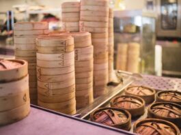 A stack of dim sum steamers